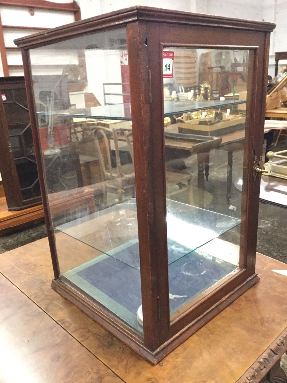 A square Edwardian mahogany counter-top glazed display cabinet, the front with rounded column - Image 2 of 3