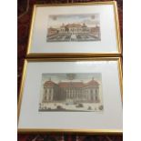 A pair of Italian prints with figures in front of classical buildings, in gilt frames. (29.25in x