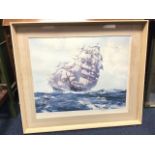 Montage Dawson, a signed artists proof of tall ships on choppy seas, Ariel and Taeping, published by