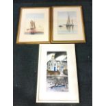 Roy Figg, coloured prints, a pair, sailing boats, signed in pencil, mounted & gilt framed; and an AS