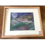 Mixed media landscape, signed indistinctly Halford?, mounted & oak framed. (12.5in x 10.5in)