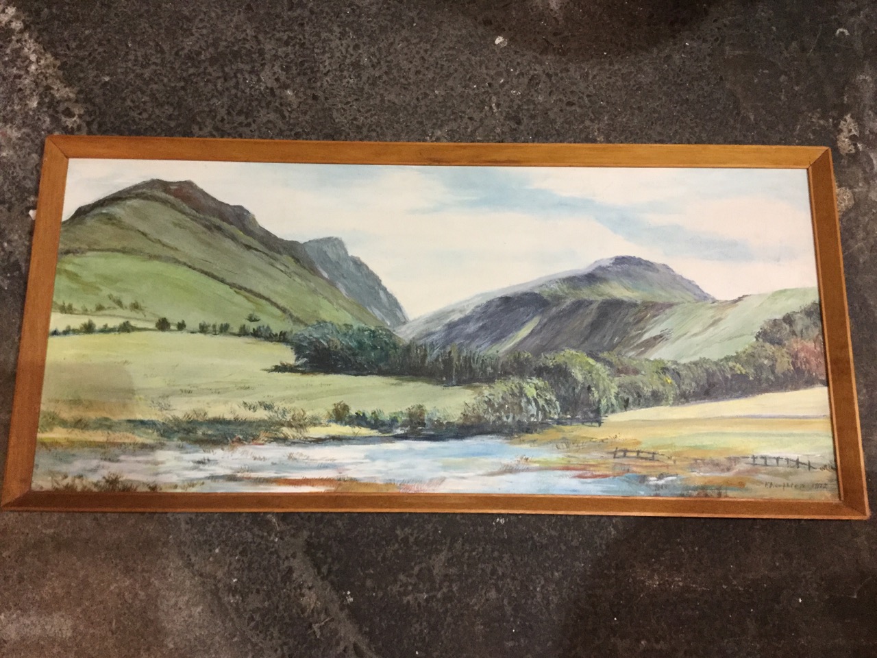 F Naughton, oil on board, lake landscape, possible Cheviots, signed & dated, framed. (35.5in x 15.