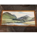 F Naughton, oil on board, lake landscape, possible Cheviots, signed & dated, framed. (35.5in x 15.