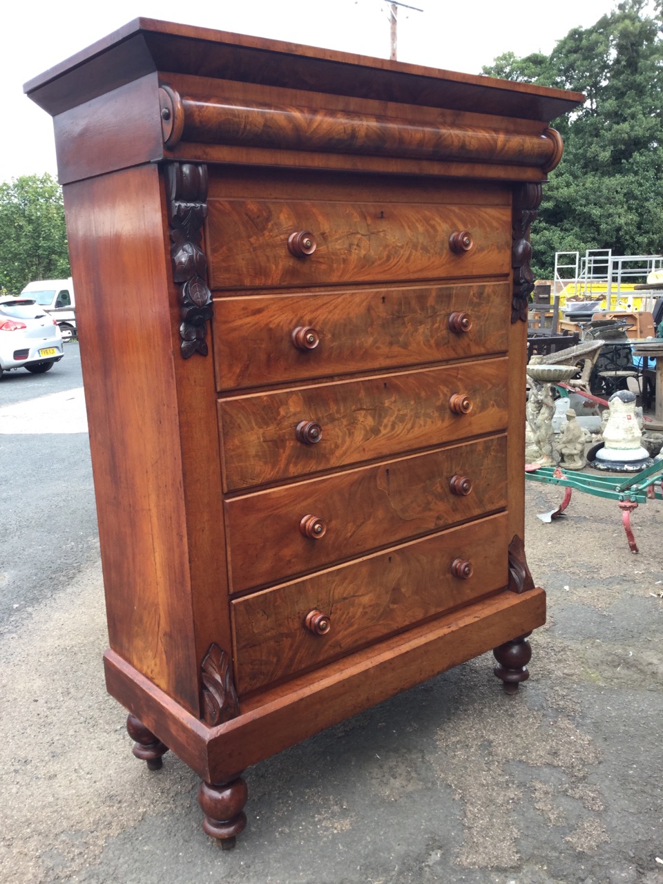 A large Victorian Scotch chest, the angled cornice with top hatch above a split column frieze, the - Image 3 of 3