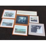 Seven framed prints and photographs of Berwick upon Tweed - a Halley panorama, quayside, bridges,