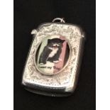 A Victorian hallmarked silver vesta case having sprung hinged cover mounted with ring, with