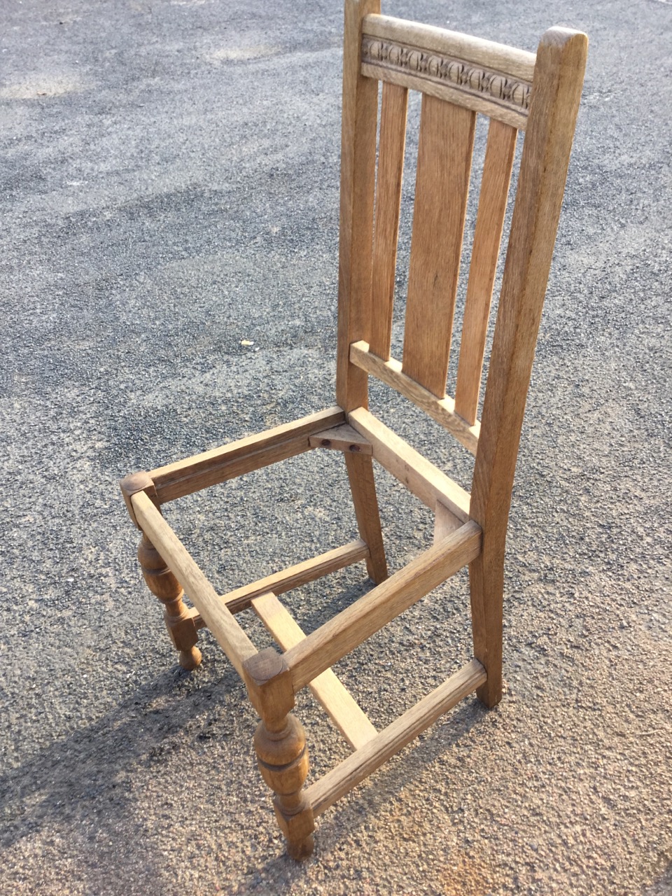 An art nouveau oak dining chair, the back with upholstered panel beneath scroll carved rail, - Image 2 of 3