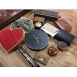 Various boxes including a leather domed jewellery box with internal tray, a rectangular Victorian