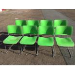 A set of eight Danish 70s dining chairs by Howe, with shaped painted ply backs and seats on