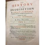 The History of the Inquisition by a Philip a Limborch, the two volumes leather bound with marbled