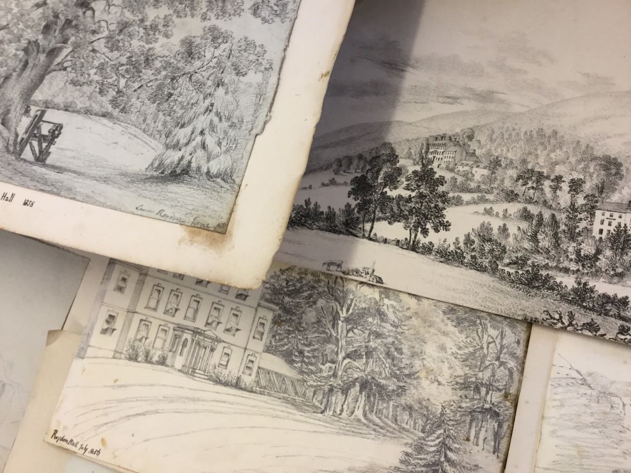 Eight nineteenth century pencil and ink studies circa 1859 - Lakes, Roydon Hall, Devon, Burtonfield, - Image 2 of 3