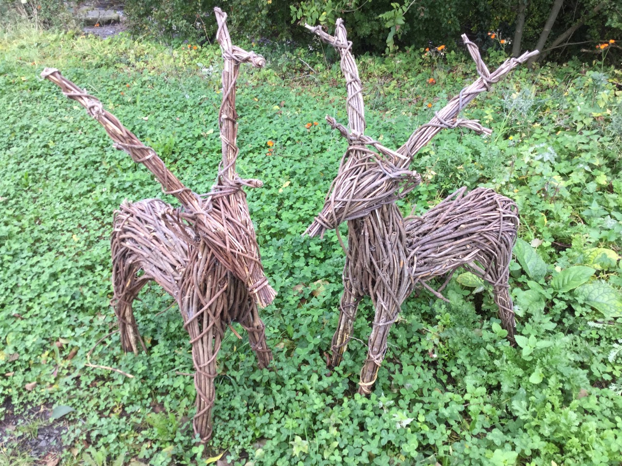 A pair of stickwork deer. (26in x 41in) (2) - Image 3 of 3