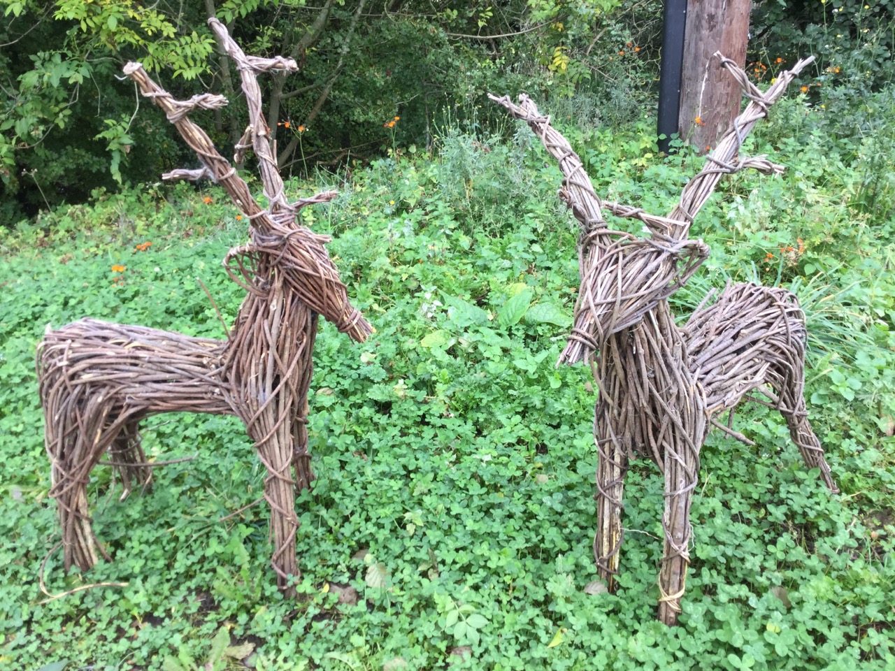 A pair of stickwork deer. (26in x 41in) (2) - Image 2 of 3