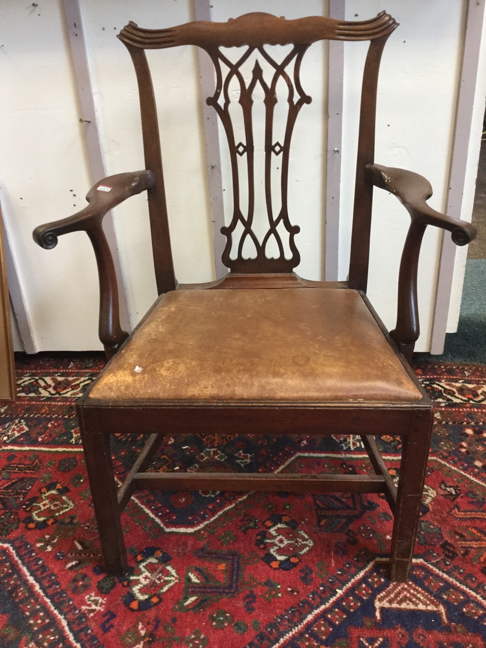 A Chippendale style Victorian mahogany open armchair, the back with fretwork pierced splat beneath - Image 2 of 3