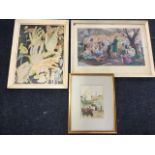 Winifred MM Stewart, watercolour, stylised 50s study with hands, leaves and figures, signed &