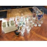 Miscellaneous glass including sherry glasses, a thistle engraved vase, a boxed set of six etched