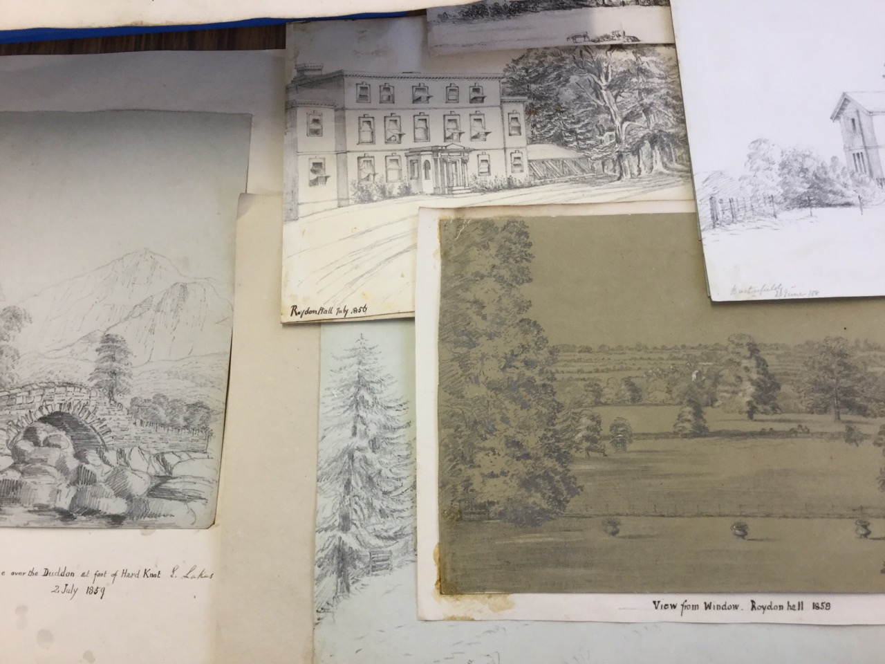 Eight nineteenth century pencil and ink studies circa 1859 - Lakes, Roydon Hall, Devon, Burtonfield, - Image 3 of 3