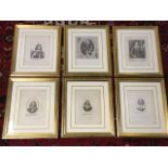 A set of six gilt framed eighteenth and early nineteenth century portraits of English notables -