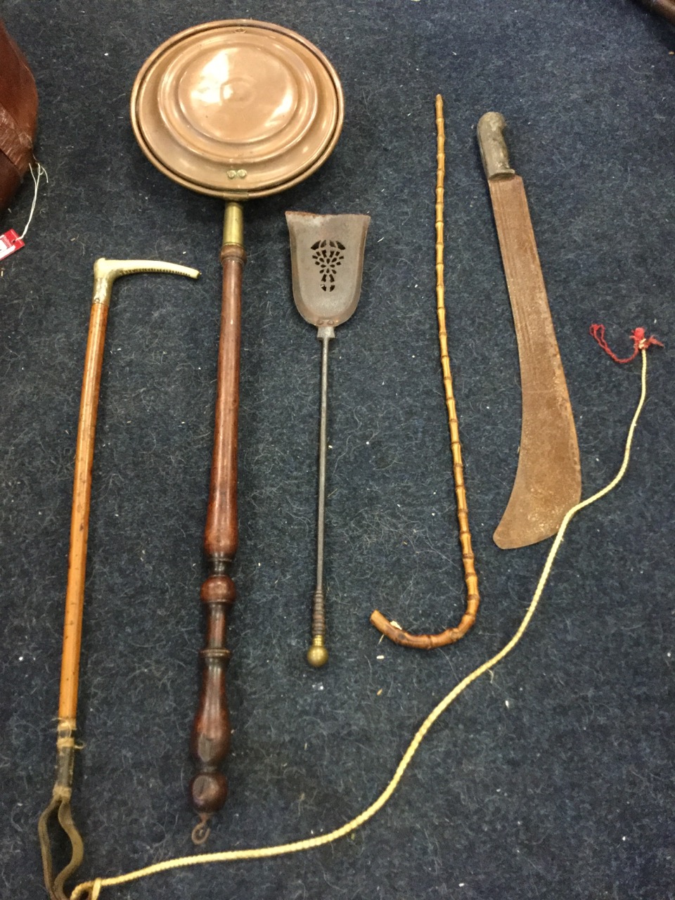 A large machete with horn handle; a schoolmaster bamboo cane; a malacca riding crop with silver - Image 3 of 3