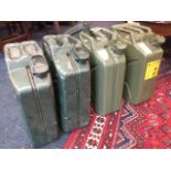 Four miscellaneous 20L army jerry cans. (4)