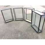 A set of four glazed taxidermy cases, the rectangular ebonised frames on angled plinths. (17.25in