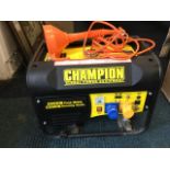 A Champion 2.5kw petrol generator, the machine on tubular cage stand little used, complete with