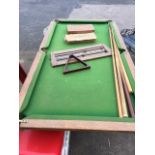 A Riley 5ft oak table-top snooker table with slate bed and brass pocket mounts, complete with