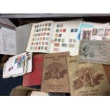 A 'schoolboy' stamp collection with five albums of stamps; a quantity of first day covers; and a