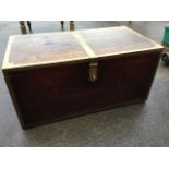 A nineteenth century mahogany campaign chest, the box with brass mounts, hasp and carriage