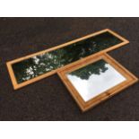 A modern rectangular pine framed mirror; and another in moulded pine frame. (2)