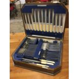 A Walker & Hall oak cased canteen of silver plated cutlery, the six settings almost complete. (A