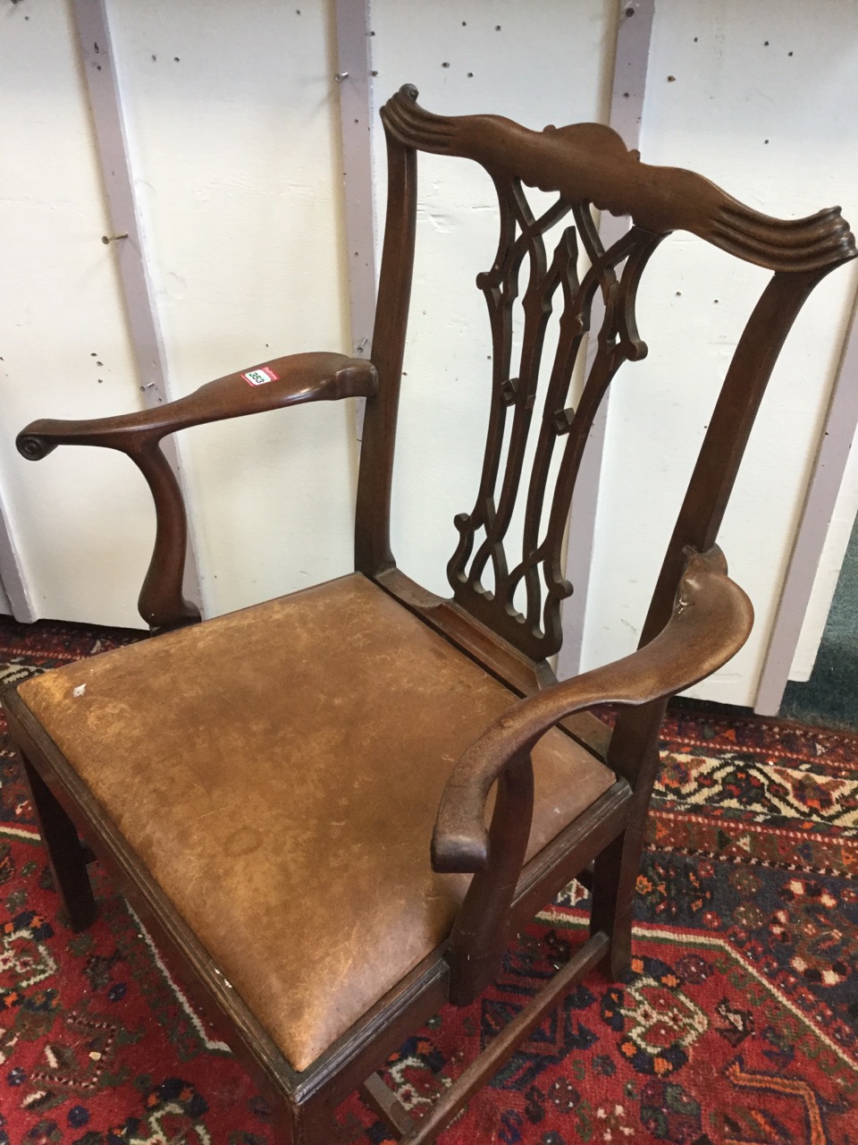 A Chippendale style Victorian mahogany open armchair, the back with fretwork pierced splat beneath - Image 3 of 3