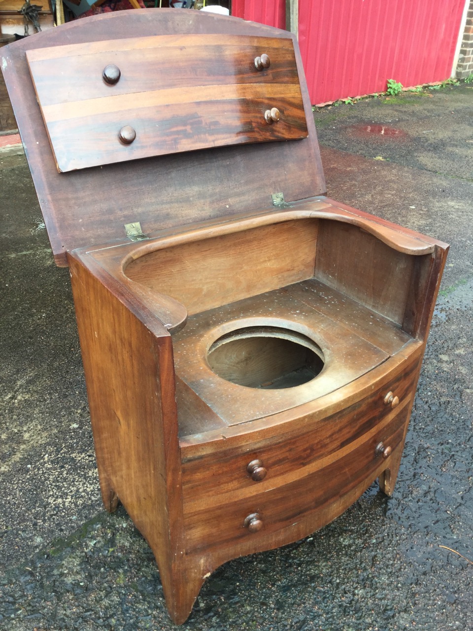 A Victorian mahogany commode, the bowfronted moulded top above four dummy knobbed drawers, having - Image 3 of 3