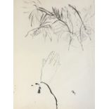 Arnold Daghani, ink, hands holding branches, titled Mark XI.9 Hosanna, Blessed is He that Cometh