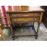 A Walker & Hall oak canteen side table with rectangular moulded top above two fitted baize lined