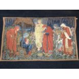 A medieval style tapestry hanging depicting a nativity scene with floral border - lined. (46in x