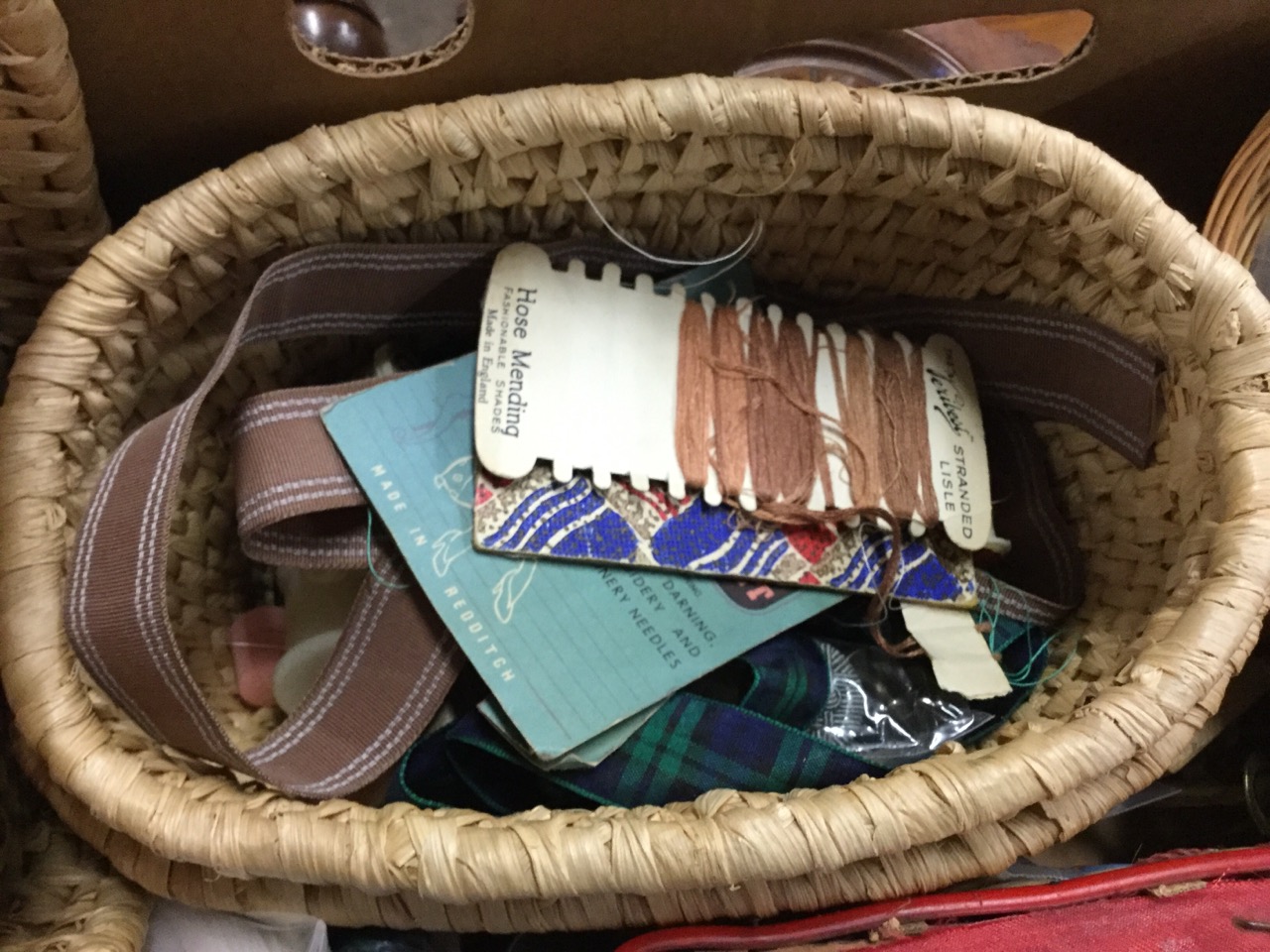A box of miscellaneous sewing materials including buttons, cottons, beads, sewing baskets, - Image 3 of 3
