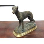 A bronze study of a hound after Mene, the dog standing alertly on naturalistic ground with cast