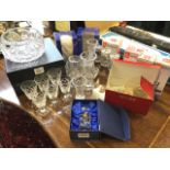 Miscellaneous glass including a boxed Webb cut fruitbowl, vases, a set of six sherry glasses,