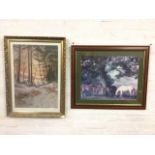 Two large framed prints, a Farquharson winter scene titled Afterglow in foliate moulded gilt