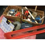 Miscellaneous tools and electrical equipment including sockets, an electric planer, heating