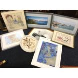 Miscellaneous pictures, frames & prints - pressed flowers, a sea areas shipping forecast print,