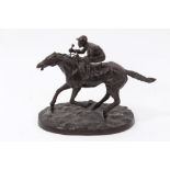 After Mene, twentieth century bronze - A Jockey and Horse, on oval base,