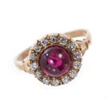 Victorian-style cabochon garnet and diamond cluster ring,