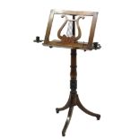 Rare George III mahogany music stand with pierced sloping rest,