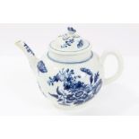 Small 18th century Worcester blue and white teapot and cover with printed floral and insect