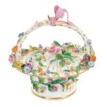 19th century Staffordshire porcelain pot pourri basket and cover with floral encrusted decoration,