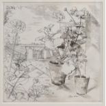 *John Stanton Ward (1917-2007) pen, ink, and wash - Geraniums and Greenhouses, signed,