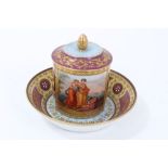 A 'Vienna' cylindrical chocolate cup, cover and stand, with angular handle,