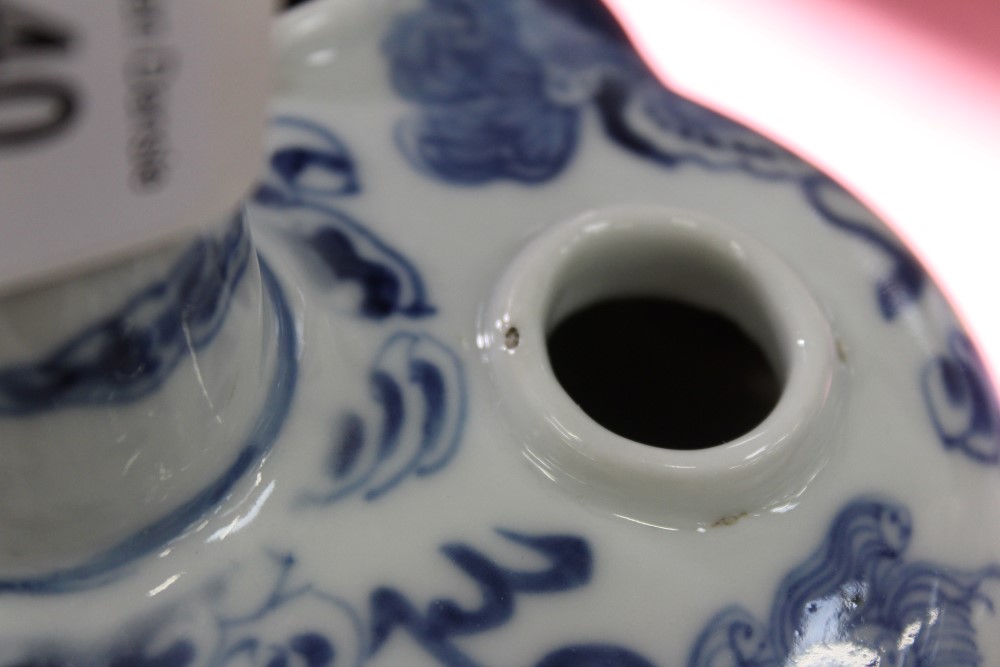 Pair 19th century Chinese export blue and white crocus vases with onion necks, - Image 3 of 7